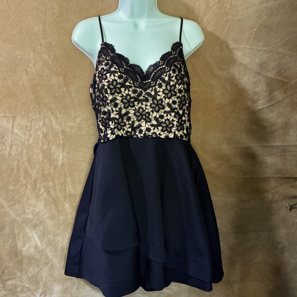 Navy Lace Overlay Dress